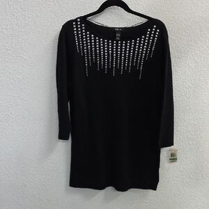 Style & Co. Black Knit Silver Paillettes Sweater
